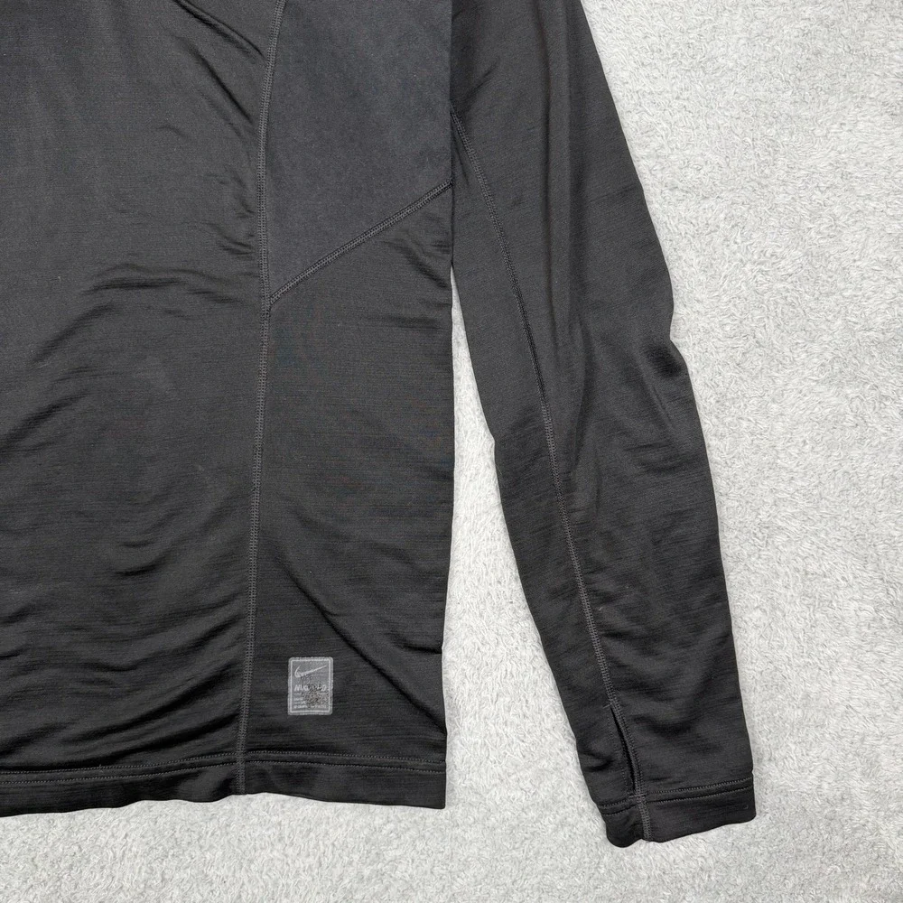 Nike Pro Hyperwarm Women Black‎ Quarter Zip Pullover Fitted Thumbhole Top Large